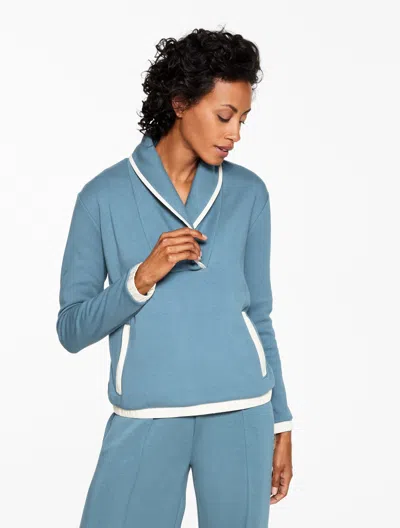 Talbots Plus Petite - Shawl Collar Fleece Pullover Sweater - Manor Blue - 3x  In Blue