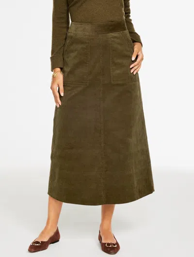 Talbots Plus Petite - Corduroy Fit & Flare Skirt - Seaweed - 22  In Green