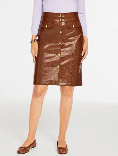 Talbots Plus Size - Croc Faux Leather A-line Skirt - Dark Walnut - 18  In Brown