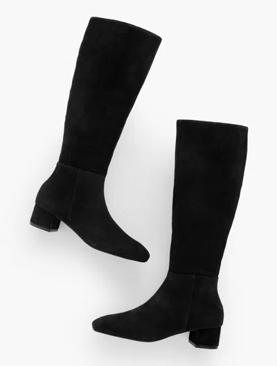 Talbots Perla Tall Suede Block Heel Boots - Black - 8m  In Black