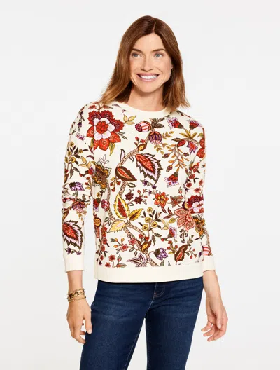 Talbots Plus Petite - Crewneck Sweatshirt - Blooming Jacobean - Ivory - 1x  In White