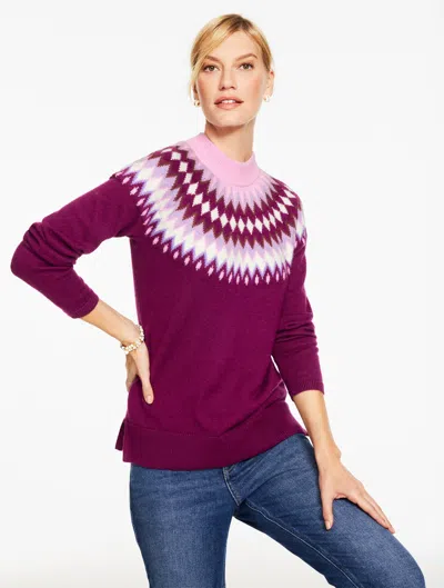 Talbots Plus Petite - Mockneck Pullover Sweater - Chevron Fair Isle - Pretty Plum/pink Lavender - X  In Pink