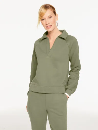 Talbots Plus Size - Cozy Fleece Johnny Collar Pullover Sweater - Sagebrush - 3x  In Gray