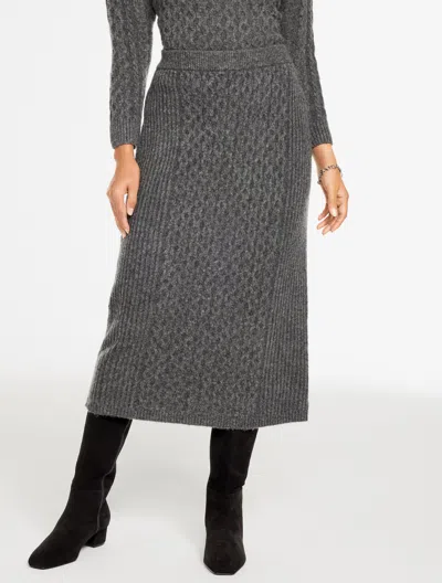 Talbots Plus Petite - Mixed Cable Knit Midi Skirt - Shadow Heather - 1x  In Gray