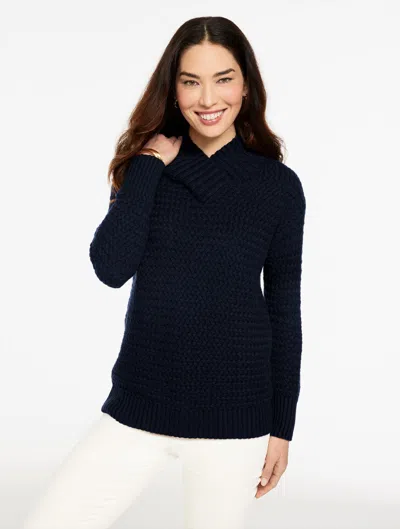 Talbots Plus Size - Textured V-neck Pullover Sweater - Blue - 2x  In Black