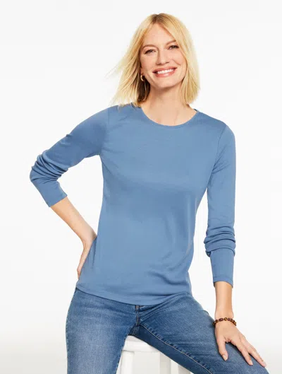 Talbots Plus Petite - Long Sleeve Crewneck T-shirt - Moonlight Blue - 3x  In Blue