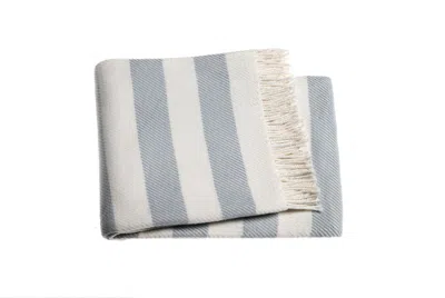 Hivvago Cream And Sky Blue Slanted Stripe Fringed Throw Blanket In Multi