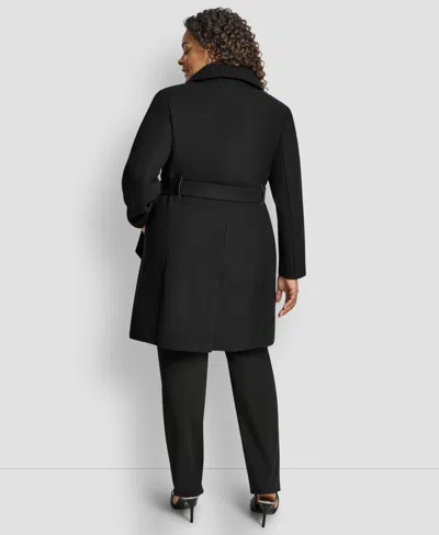 Dkny Plus Size Belted Zip-up Wool Coat In Black