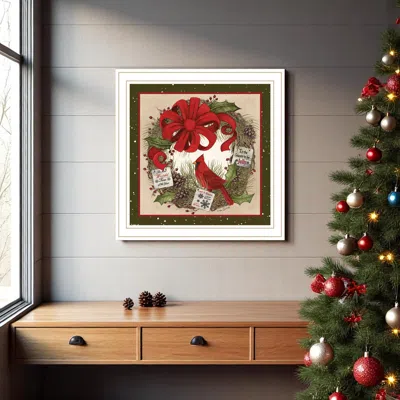 Hivvago Cardinal Wreath White Framed Wall Art In Green