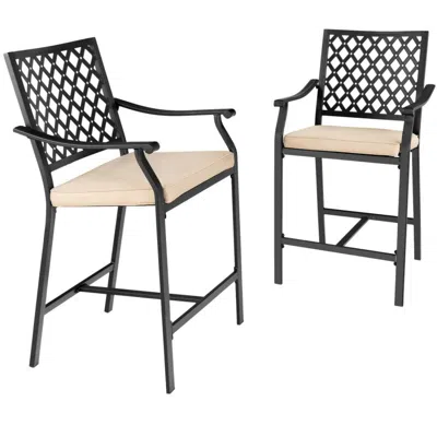 Hivvago 2 Pieces Patio Bar Stool With Height Cushion And Armrest In Neutral