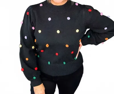 Andree By Unit Act Like It's My Party Pom Sweater In Black In Black