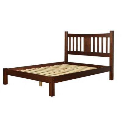 Hivvago Queen Size Solid Pine Wood Platform Bed Frame With Headboard In Cherry In Brown