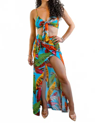 Surelymine See You In Cancun Floral Maxi Skirt Set In Multi In Blue