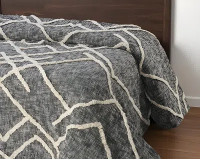 Hivvago Charcoal And Off White Geometric Twin Cotton Coverlet With Fringe In Gray