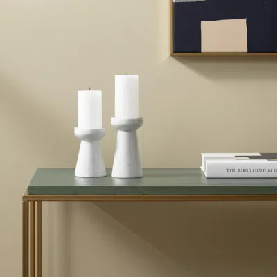 Hivvago Set Of Two White And Gray Marble Tabletop Pillar Candle Holders In White