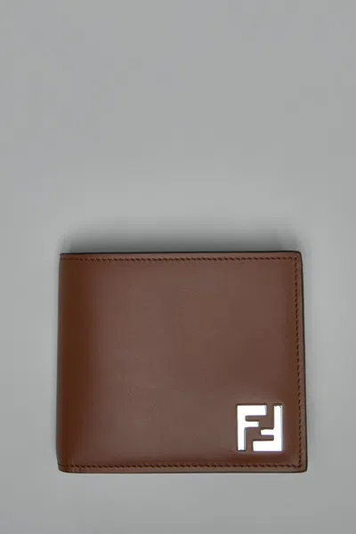 Fendi Leather And Ff Canvas Compact Bi-fold Wallet In Brown