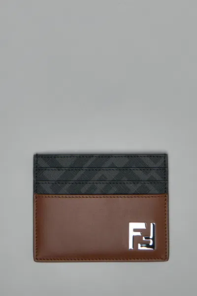 Fendi Portacarte Multicolor In Pelle E Tela Uomo In Brown