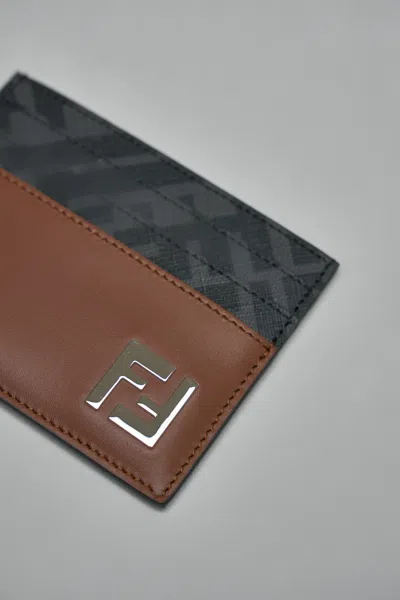 Fendi Portacarte Multicolor In Pelle E Tela Uomo In Brown