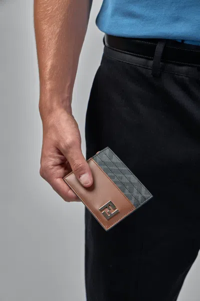Fendi Portacarte Multicolor In Pelle E Tela Uomo In Brown