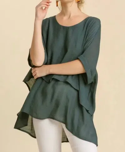 Umgee Cuffed 1/2 Sleeve Layered Tunic Top In Seaweed In Green