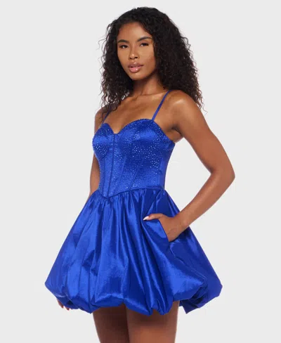 Alex & Sophia Juniors' Rhinestone Strappy Bustier Bodice Dress In Blue