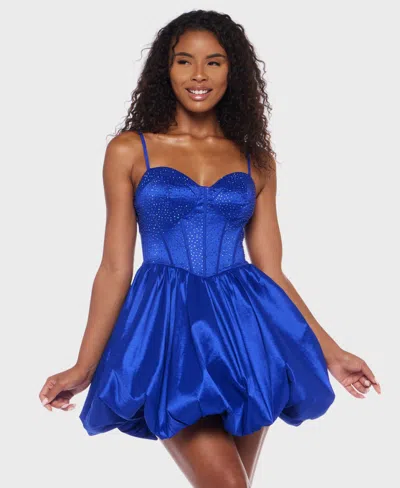 Alex & Sophia Juniors' Rhinestone Strappy Bustier Bodice Dress In Blue