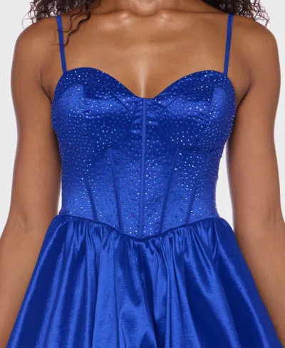 Alex & Sophia Juniors' Rhinestone Strappy Bustier Bodice Dress In Blue