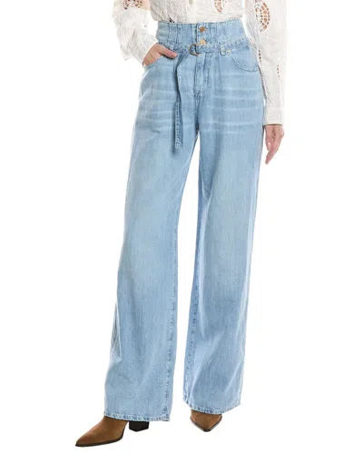 7 For All Mankind Belted Wide-leg Linen-blend Trouser In Blue