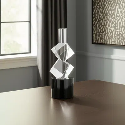 Hivvago 8" Silver Clear And Black Faceted Crystal Tabletop Taper Candlestick In Multi