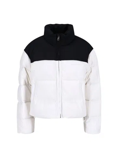 Alexander Wang Cropped White Puffer Jacket With High Collar And Contrast Panel In Black