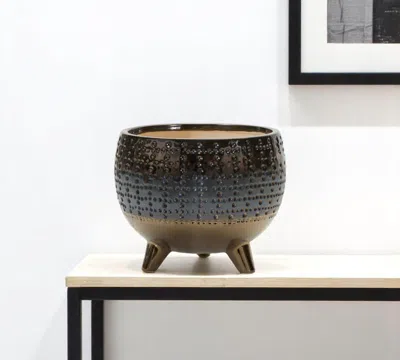 Hivvago Antiqued Bronze And Pewter Clay 7 Ounce Geometric Pot Planter In Black