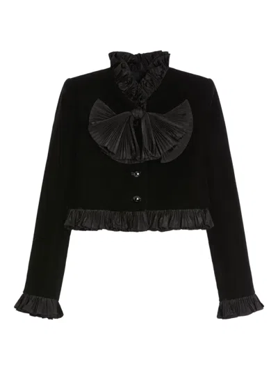 Valentino Pleated-bow Ruffled Jacket In Black