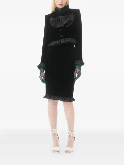 Valentino Pleated-bow Ruffled Jacket In Black