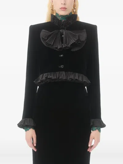 Valentino Pleated-bow Ruffled Jacket In Black