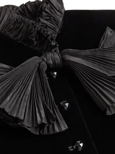 Valentino Pleated-bow Ruffled Jacket In Black
