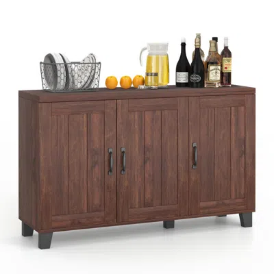 Hivvago 3-door Buffet Sideboard With Adjustable Shelves And Anti-tipping Kits In Brown