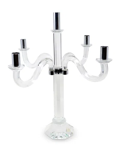 Hivvago 20" Clear And Silver Crystal Tabletop Candelabra Candle Holder In White