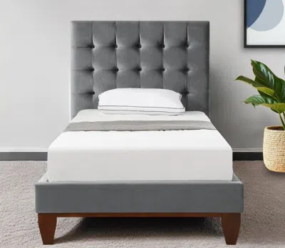 Hivvago Gray Solid Wood Twin Tufted Upholstered Velvet Bed In Gray