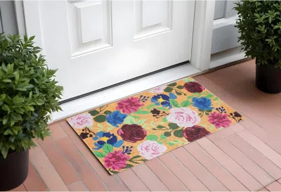 Hivvago 24" X 36" Natural Pink And Green Coir Floral Outdoor Door Mat In Multi