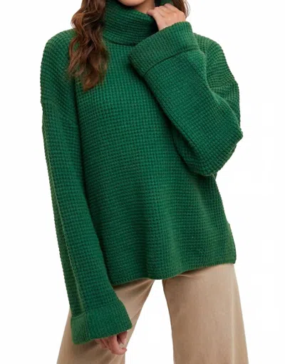 Bluivy Jill Turtleneck Oversized Knit Sweater In Forest Green In Green