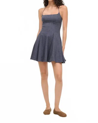 Staud Leone Linen-blend Denim Minidress In Gray