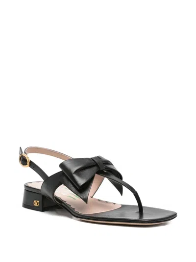 Valentino Bowow Leather Thong Sandals In Black