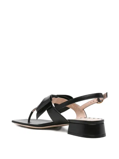 Valentino Bowow Leather Thong Sandals In Black