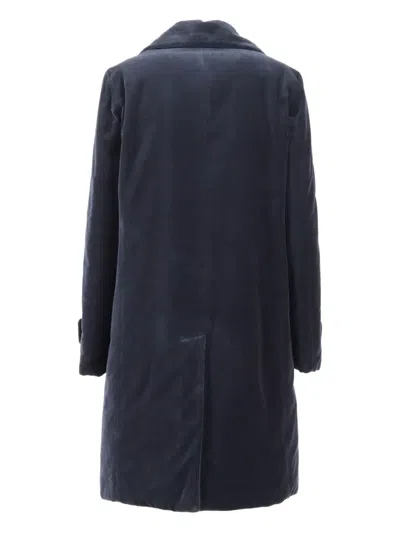 Aspesi Double-breasted Long Coat With Velvety Texture In Blue
