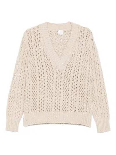 Eleventy Sequin-embellished Open-knit Sweater In Neutral