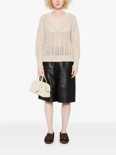 Eleventy Sequin-embellished Open-knit Sweater In Neutral