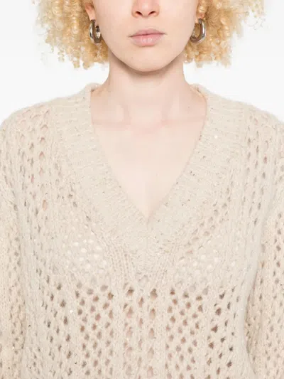 Eleventy Sequin-embellished Open-knit Sweater In Neutral