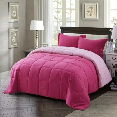 Hivvago Twin/twin Xl Traditional Microfiber Reversible 3 Piece Comforter Set In Pink In Pink