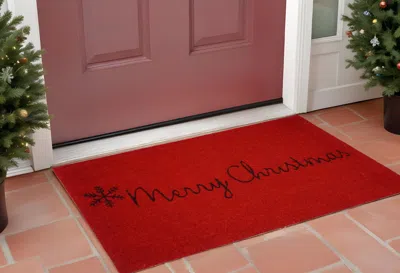 Hivvago 24" X 36" Red And Black Coir Merry Christmas Outdoor Christmas Door Mat In Red