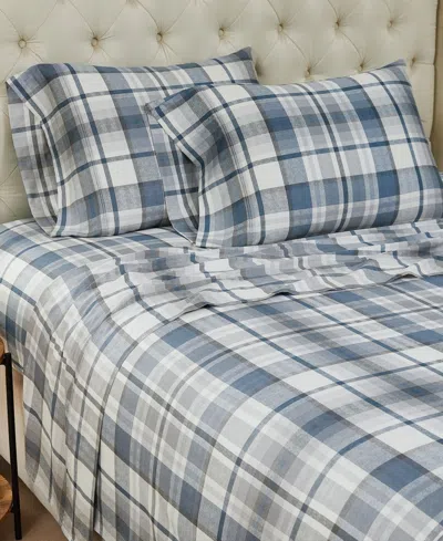Southshore Fine Linens Highland Plaid Extra Deep Pocket 300- Thread Count 4-pc. Sheet Set, Queen In Blue